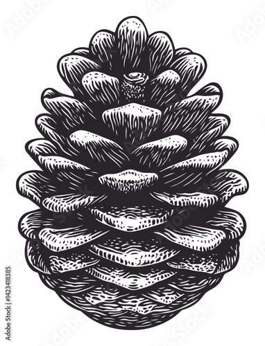 Detailed Linocut Illustration of a Natural Pinecone Design