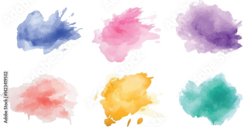 Set of yellow paint smear brushes for painting Colorful watercolor brush stroke collection