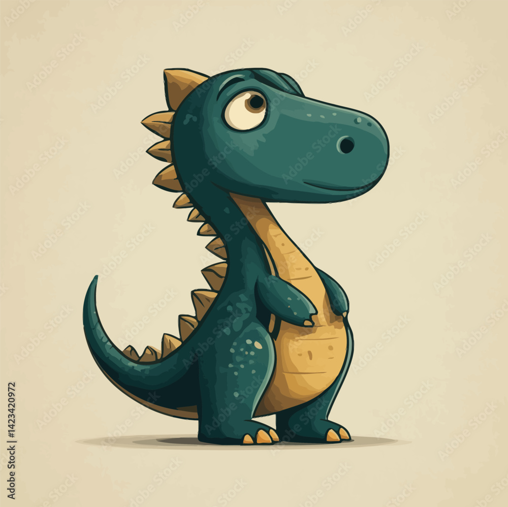 Fototapeta premium Funny green cartoon dinosaur mascot illustration design character vector