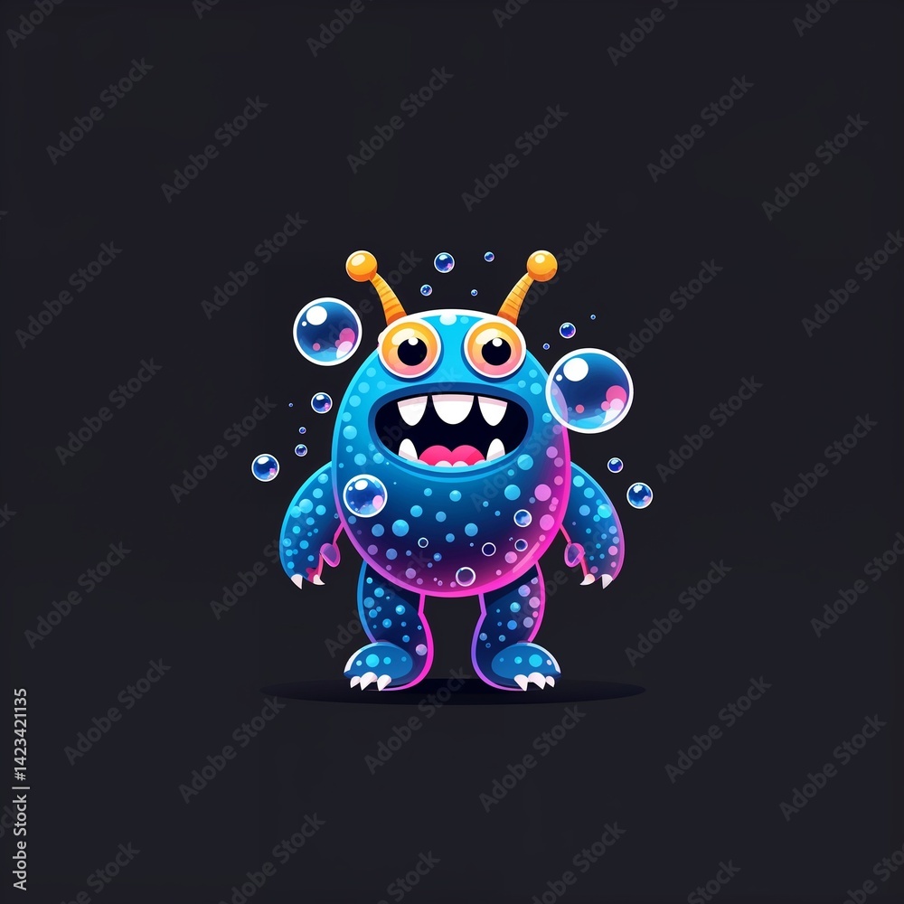 bubble monster on plain black background illustration icon logo concept bubble monster on plain black background illustration icon logo concept