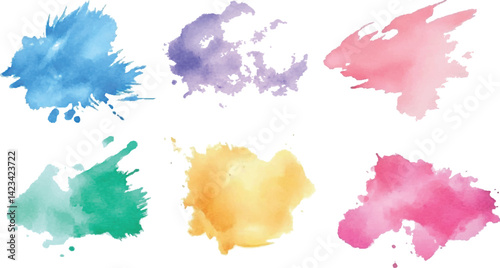 Set of watercolor brash multicolored design. watercolor on white background.