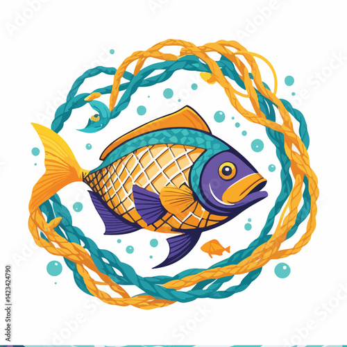 fish caught in a fisherman's net