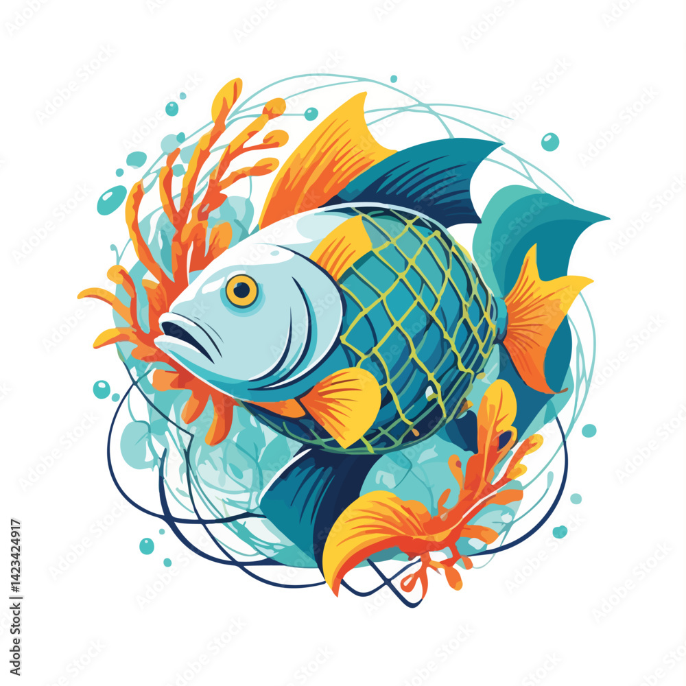 Naklejka premium a fish caught in a net