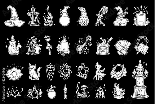 magical world icons vector drawings