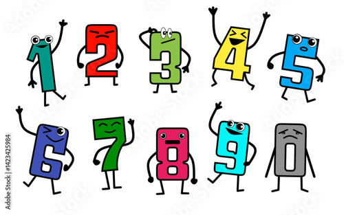 Funny number cartoon character. number character vector design. isolated on white background. Cute funny cartoon numbers vector illustration set.