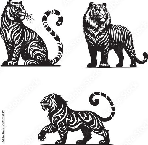 Schilderij op canvas Ragnar Tiger – Fierce Viking-Inspired Jungle Warrior Vector Art