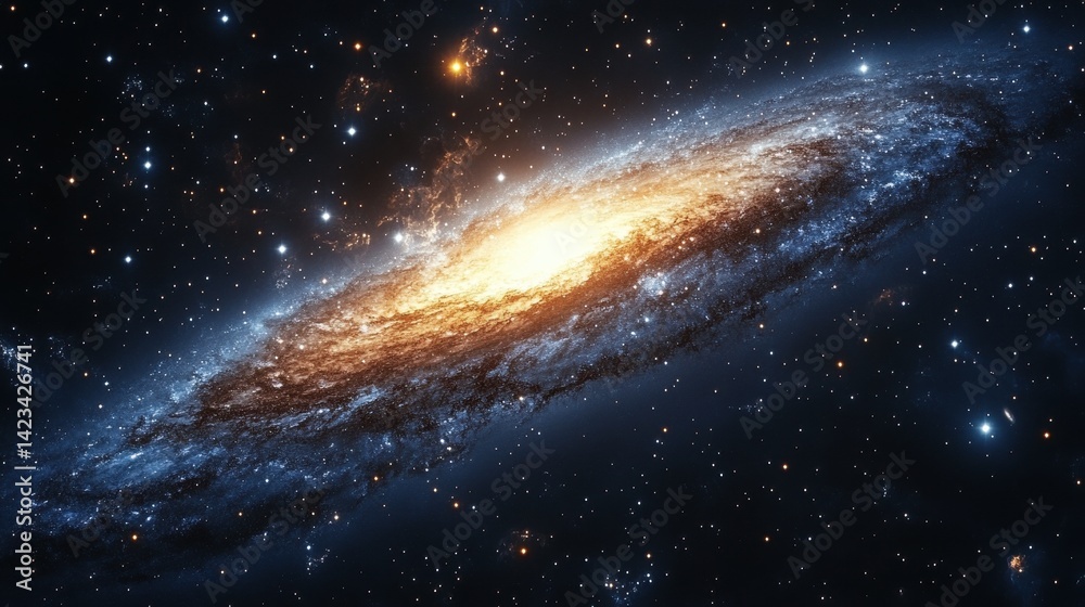 Spiral galaxy in deep space, exhibiting vibrant colors. Spiral galaxy in deep space, exhibiting vibrant colors.