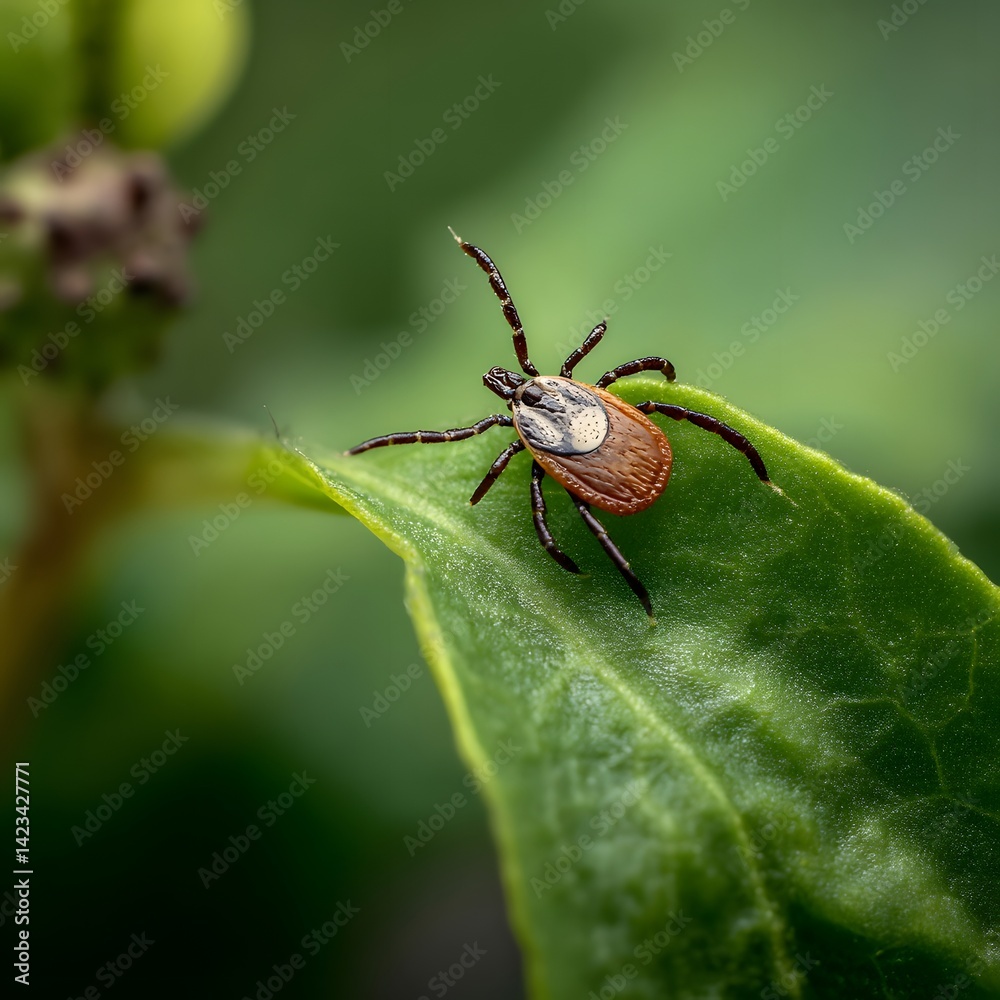 Tick on leaf. Ixodes ricinus.
