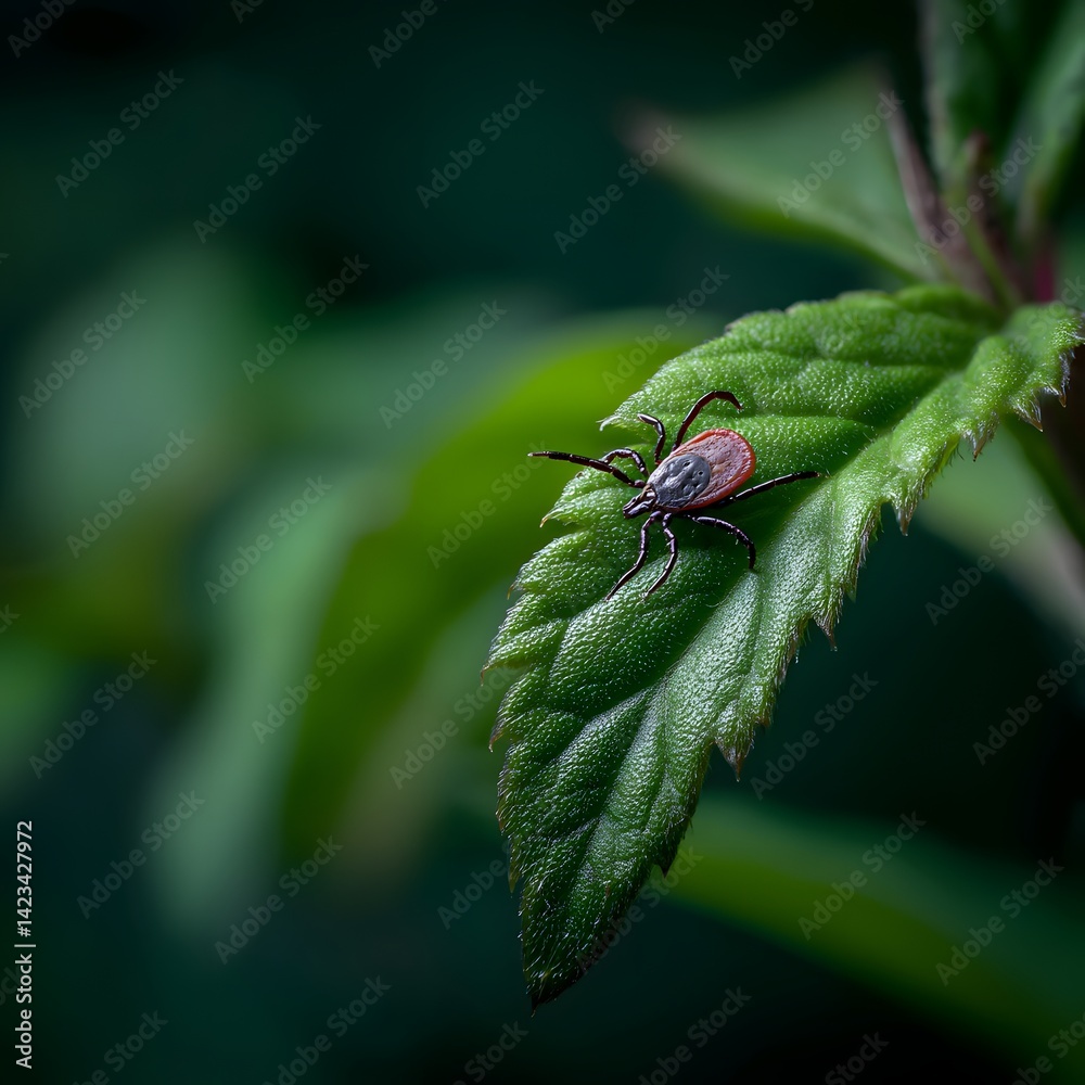 Tick on leaf. Ixodes ricinus.