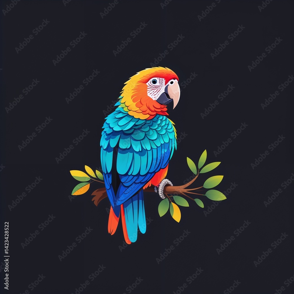 Obraz premium parrot on plain black background illustration icon logo concept 