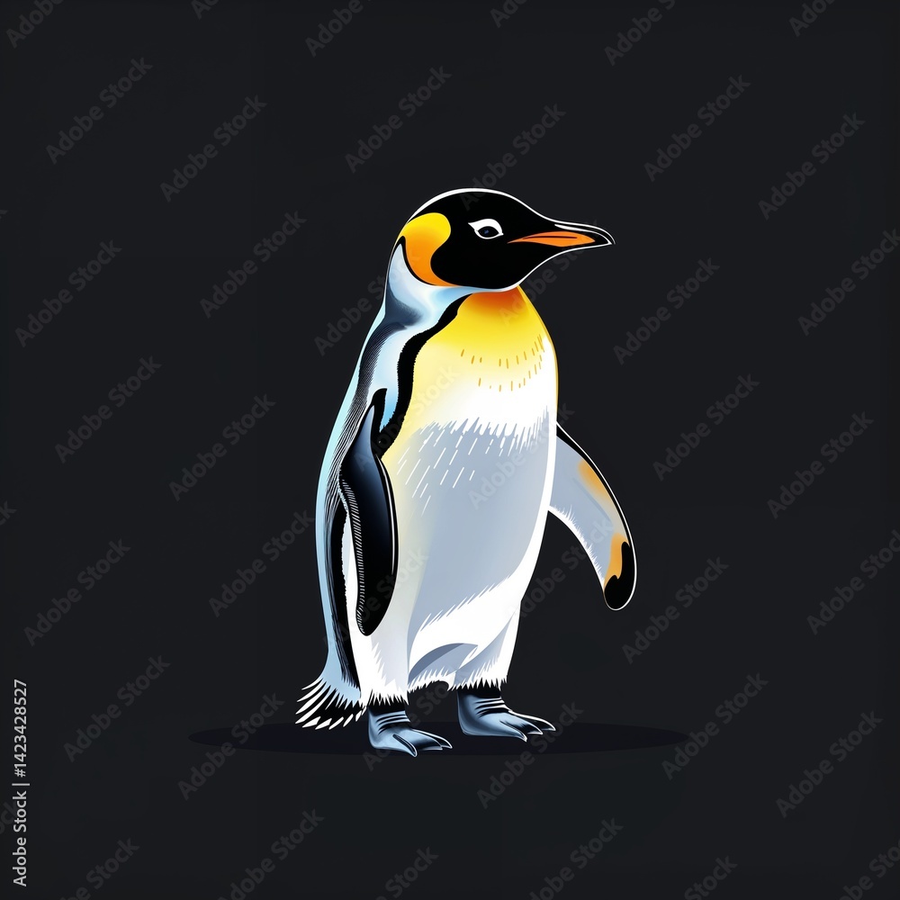 Fototapeta premium penguin on plain black background illustration icon logo concept