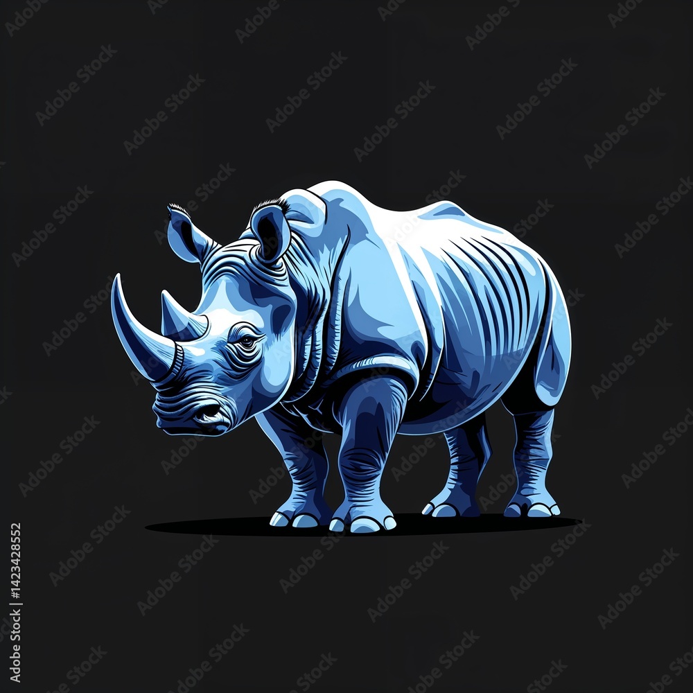 Fototapeta premium rhino on plain black background illustration icon logo concept 