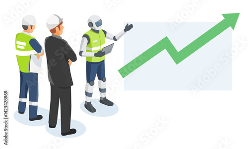 AI Presenting Industrial Performance Growth to Engineers and Management in a Smart Factory Environment isometric