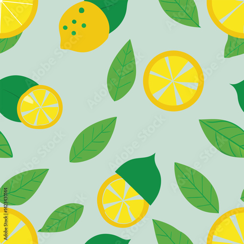 Seamless Lemon Slices And Mint Leaves Pattern