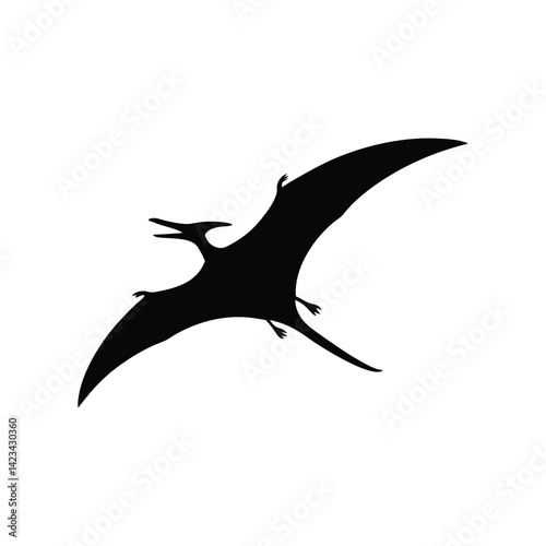 silhouette, pterodactyl, vector, art, black, isolated, white, background