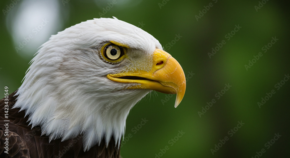 Eagle Portrait Profile with Sharp Focus and Natural Green Background Eagle Portrait Profile with Sharp Focus and Natural Green Background