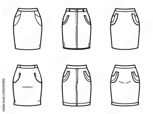 Pencil Skirt vector line art illustration