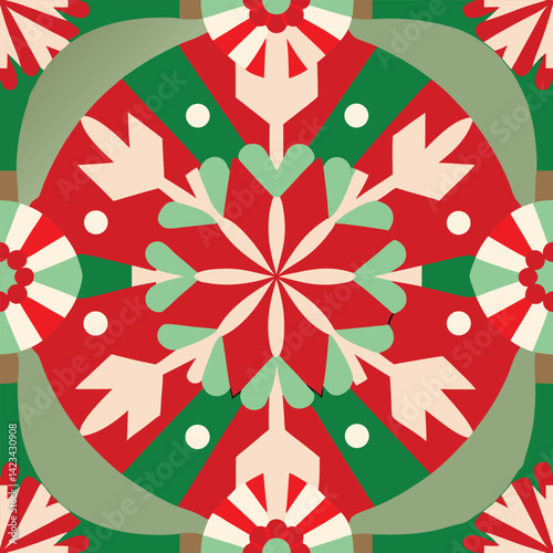 Christmas Mandala With Candy Canes And Snowflakes