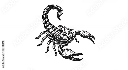 Detailed scorpion illustration black and white design graphic