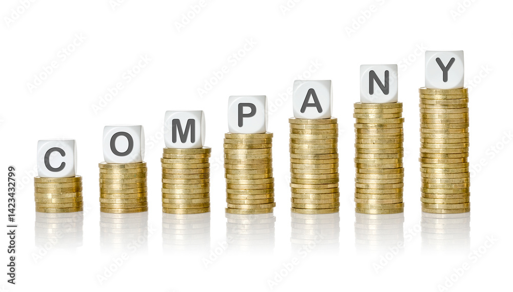 Coin stacks with letter dice - Company Coin stacks with letter dice - Company