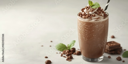 Wallpaper Mural Creamy chocolate shake topped with whipped cream and mint served in a glass Torontodigital.ca