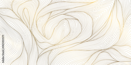 Vector line gold on white wave abstract pattern. Luxury premium leaves design, curve ocean elegant ornament. Flow water background.