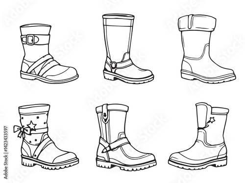 Rain boots vector line art illustration