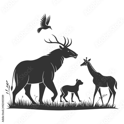 A wild zebra silhouette vector illustration with antler-like stripes evokes the nature of forest mammals