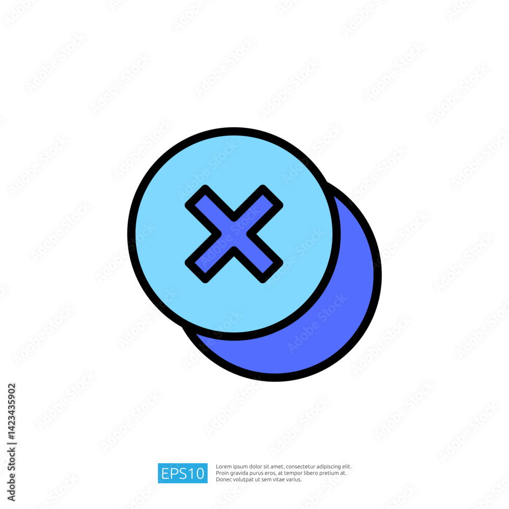 Obraz premium Circular Blue Icon with Cross Symbol Representing Cancellation Action on White Background