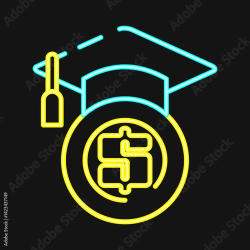 Icon financial literacy. Cashless society elements. Icon in neon style.
