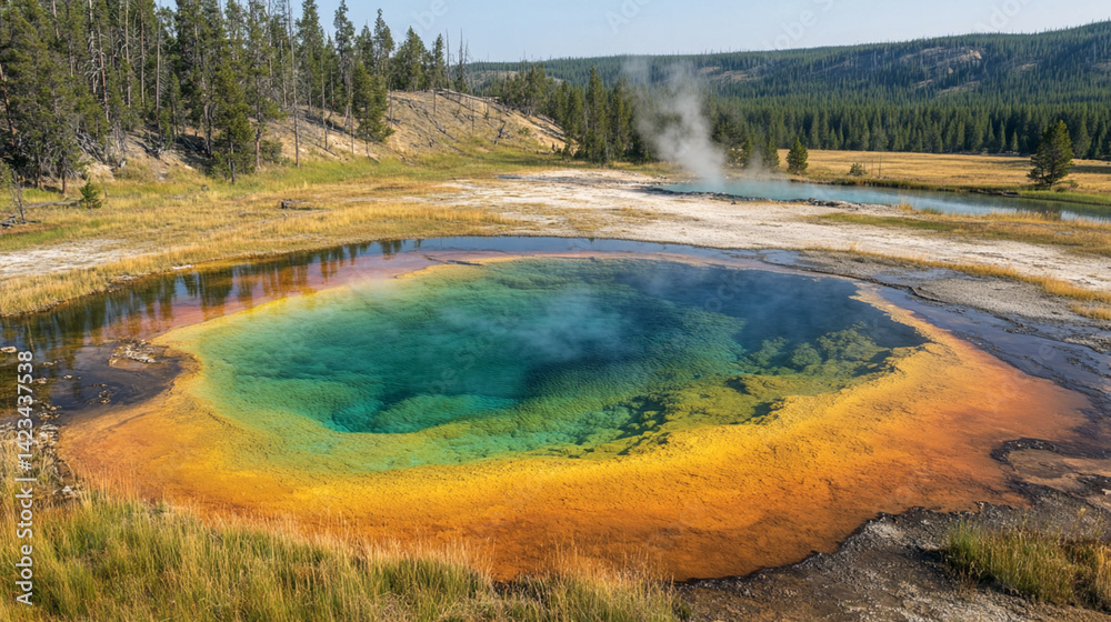 Yellowstone National Park with its famous geysers, colorful hot springs and wildlife Yellowstone National Park with its famous geysers, colorful hot springs and wildlife
