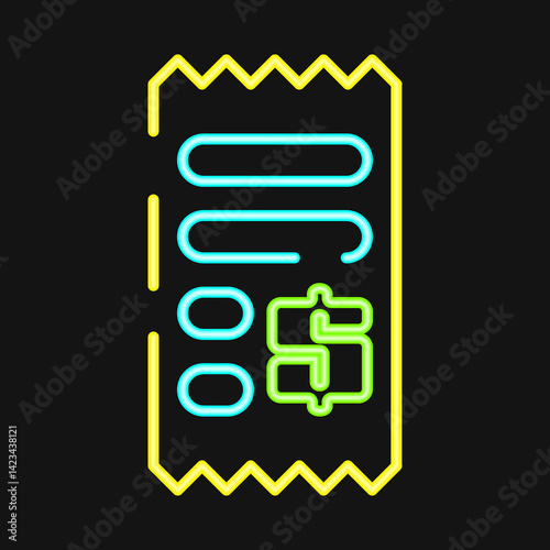 Icon receipt. Cashless society elements. Icon in neon style.