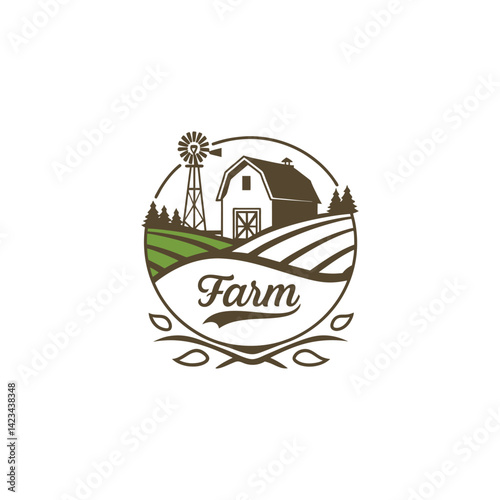 Countryside Farm Scene with Sunflower and Hills
