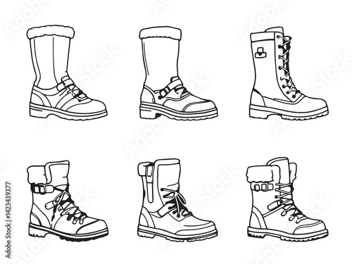 Snow boots vector line art illustration