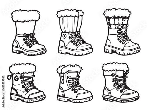 Snow boots vector line art illustration