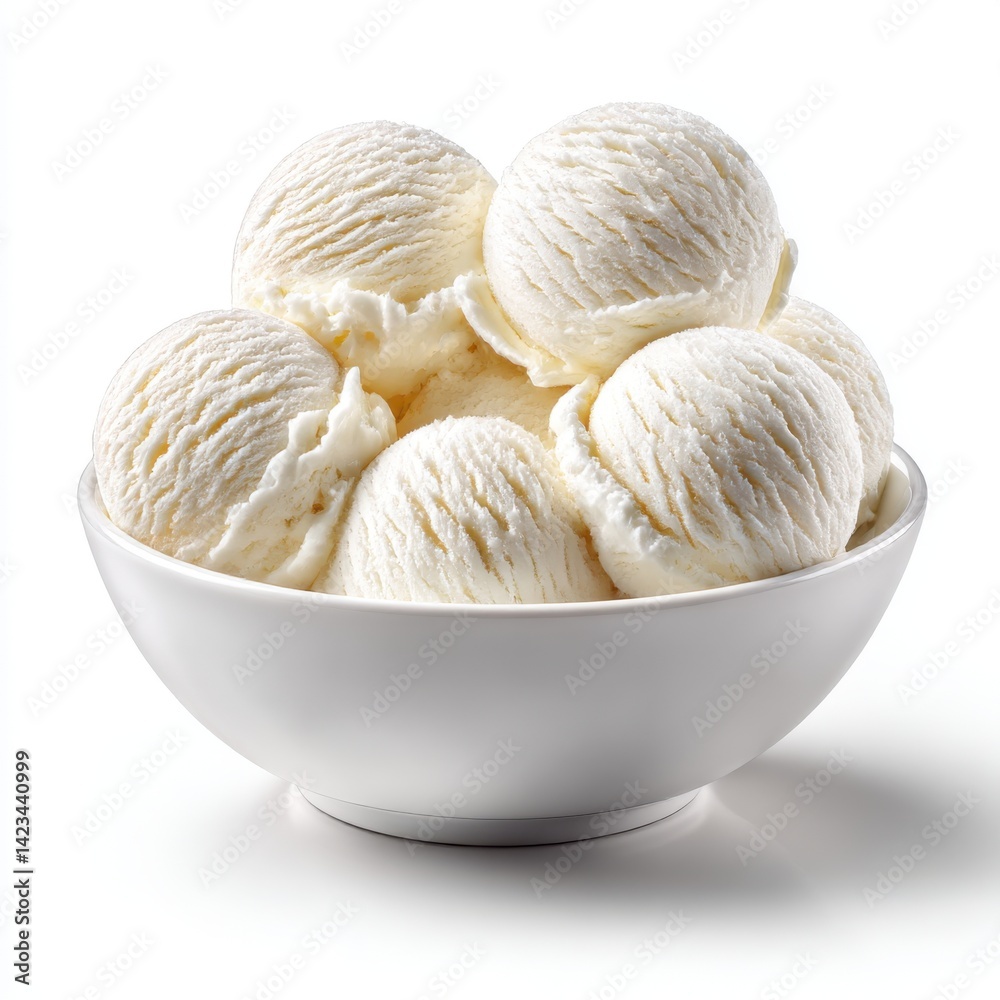 Bowl filled with vanilla ice cream scoops Bowl filled with vanilla ice cream scoops