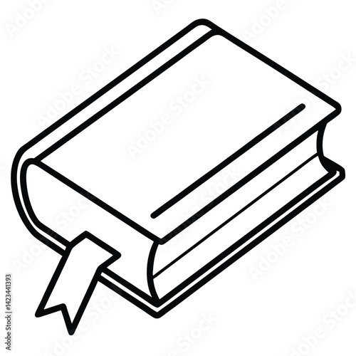 Isometric Line Drawing of a Book with Bookmark
