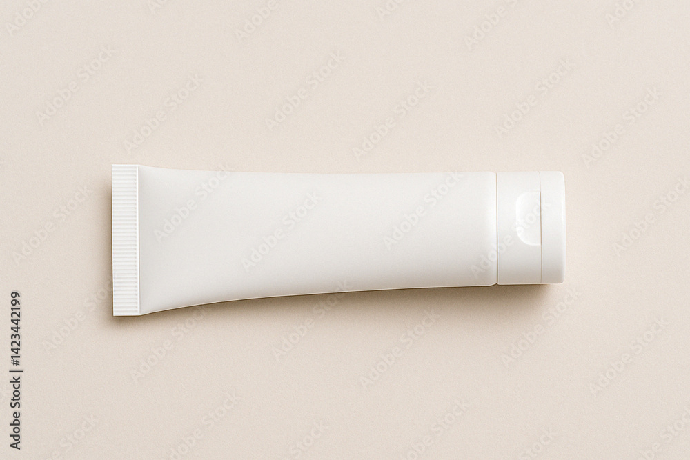 White cosmetic tube mockup on soft neutral background White cosmetic tube mockup on soft neutral background