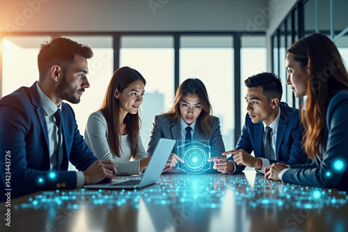 Diverse Business Team Collaborating with Futuristic Technology