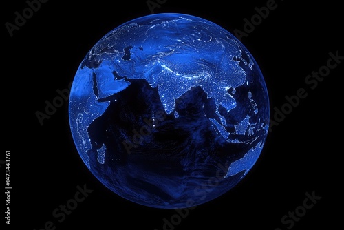 Earth at night, highlighted continents