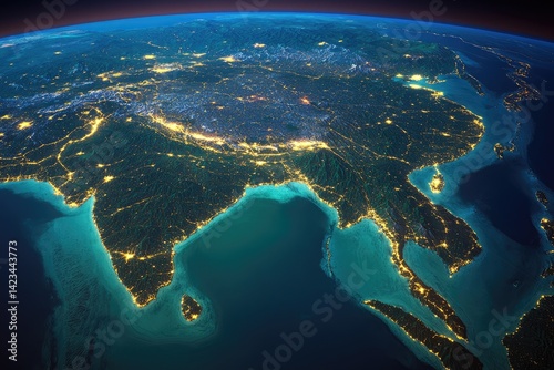 Night view of South Asia and Eastern Asia