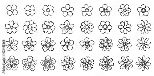 collection outline of  flowers on an Isolated transparent background. doodle cute flower. for decorate and coloring.