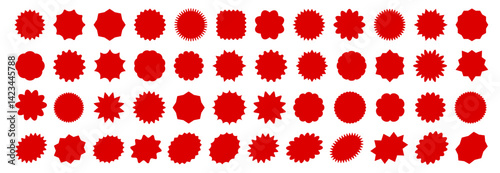 Starburst sale price stickers with red seals and labels, vector oval and sunburst callout and splash badges. Starburst price stickers of star or rosette stamp and sale tags for price discount or promo