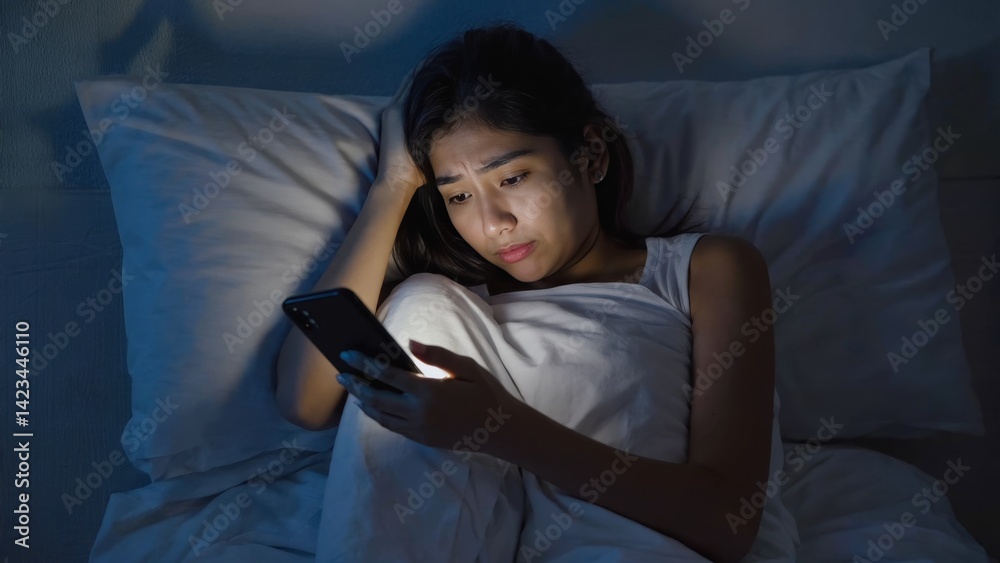 Sleepless night with smart phone usage. Sleepless night with smart phone usage.