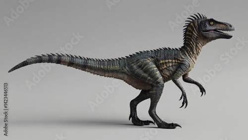 Fototapeta Naklejka Na Ścianę i Meble -  A velociraptor, a species of dinosaur known for its unique walking gait and intelligence.
