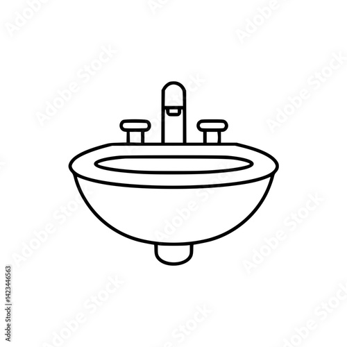 Outline Icon of a Bathroom Sink with Faucet in Minimalist Style  