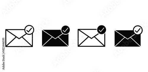 Set of Black and White Delivered Mail Icons with Check Mark Vector Design