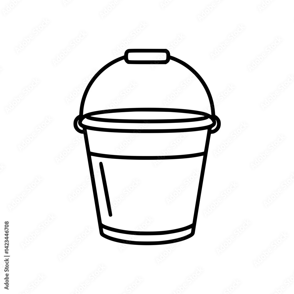 Outline icon of a bucket symbolizing cleanliness and gardening tasks, harvest collection Outline icon of a bucket symbolizing cleanliness and gardening tasks, harvest collection