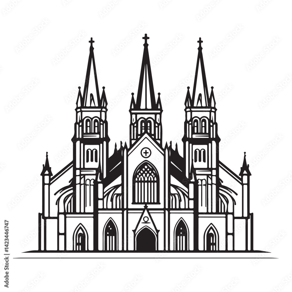 Fototapeta premium Gothic Cathedral black silhouette