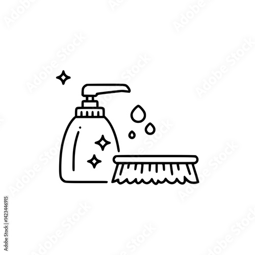 Cleaning Supplies Icon with Soap Dispenser and Brush  